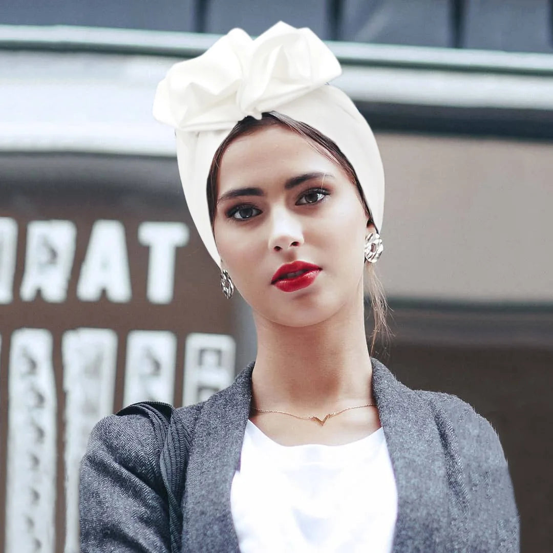 Elegant Retro Turban for Women Headscarf Cap Soild Color Ladies Beanies Caps