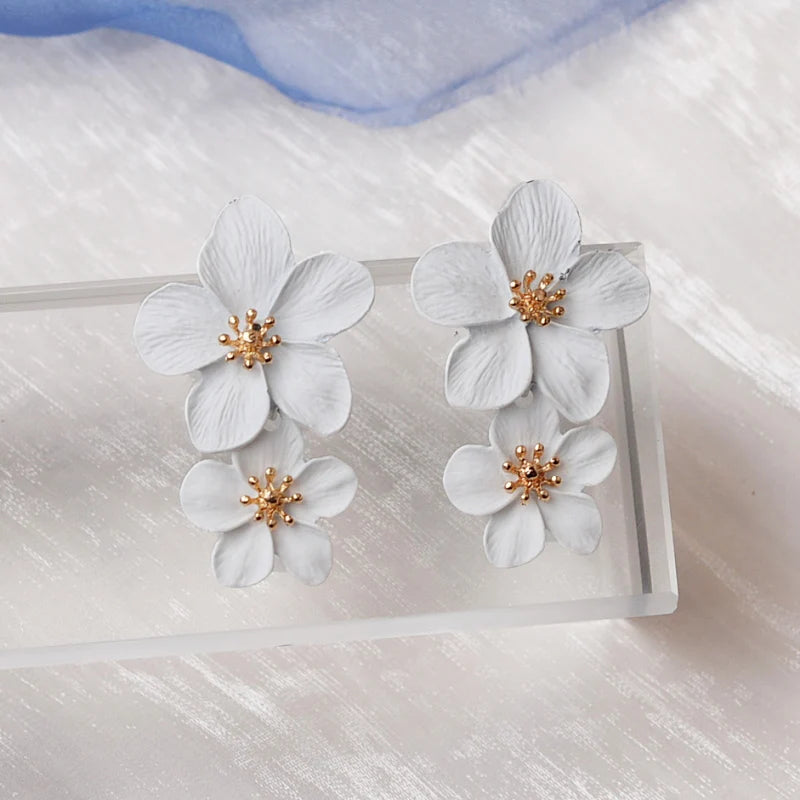 Big Flower Exaggerated Dangle Earrings for Women aretes de mujer Double-layers Floral Korean Fashion Girls Heavy Drop Earrings
