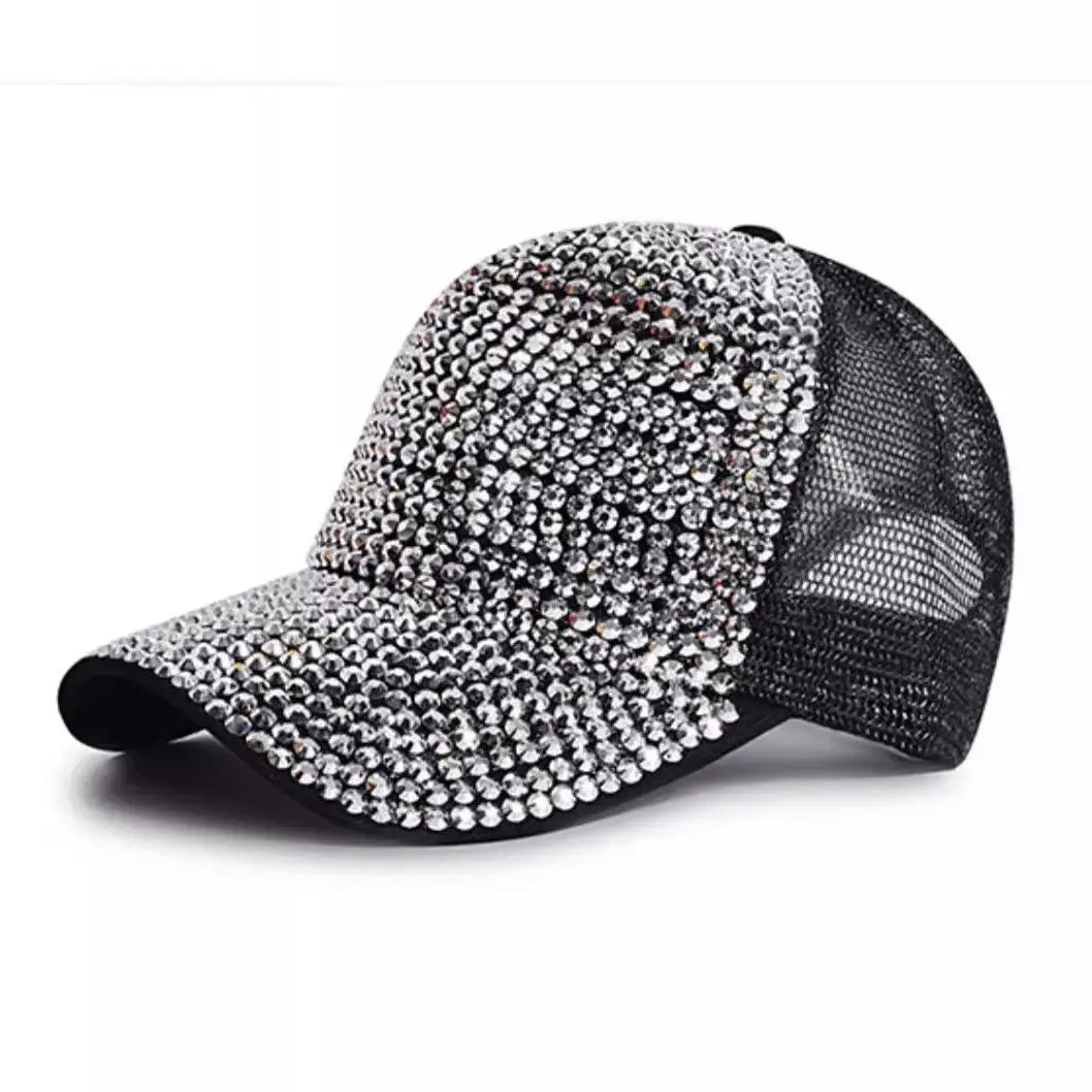 Baseball Cap Women Full Rhinestone Beads Mesh Cap Street Fashion Snapback Hats Casual Party Hip Hop Kpop Dance Cap Men Summer