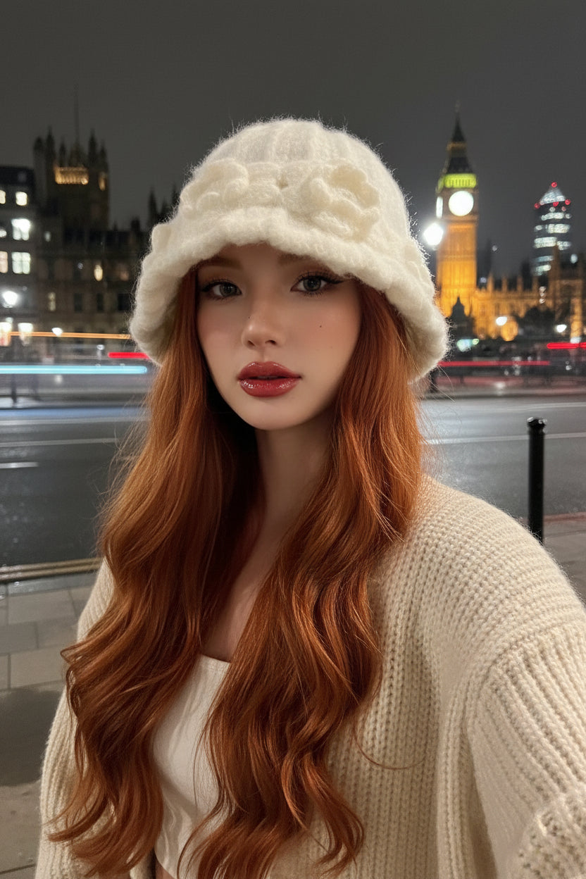 Flower Knitted Fisherman Pot Hat – Korean Cozy Chic & Giving Autumn Dream Girl Energy 🌸🎣