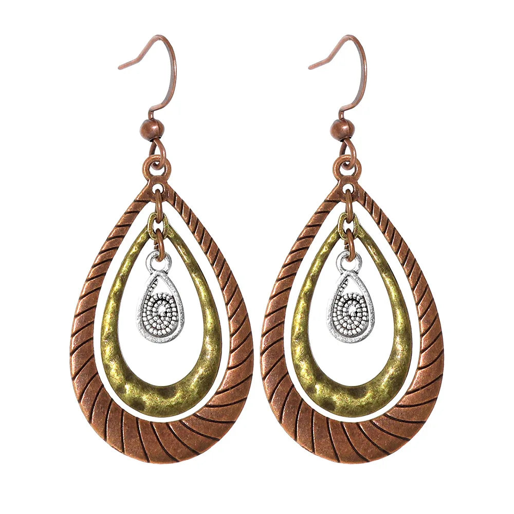 Boho Vintage Geometric Dangle Earrings – Ethnic Metal Leaf Tassel & Giving Free-Spirit Statement Energy 🌿✨