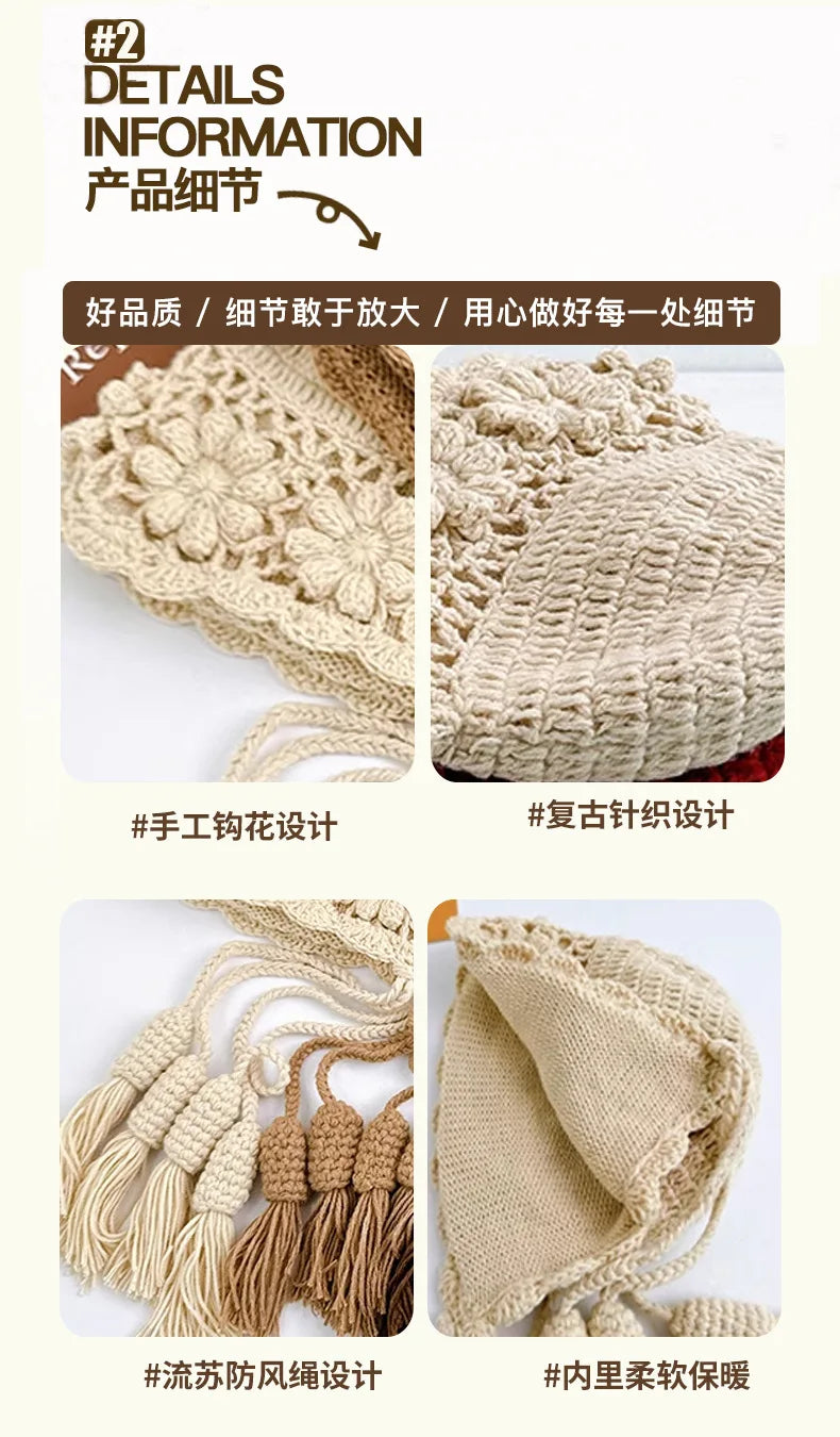 Korean Floral Knitted Hoodie Beanie – Kawaii, Cozy & Giving Sweet Winter It-Girl Energy 🌸🎩