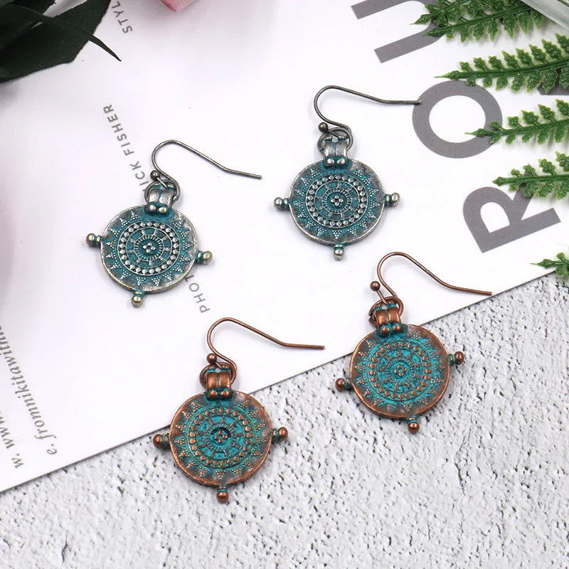 Bohemian Earrings with Exquisite Circular Patterns Ethnic Style Bronze Creative Retro Earings for Women Fashion Jewelry