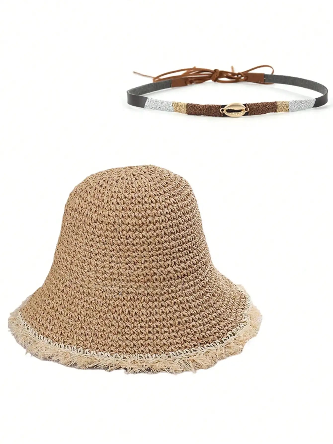 Crochet Straw Hat for Women Summer Handmade Hollow Out Panama Raffia Paper Tassel Edge Beach Hats UV Protect Foldable Sun Visor