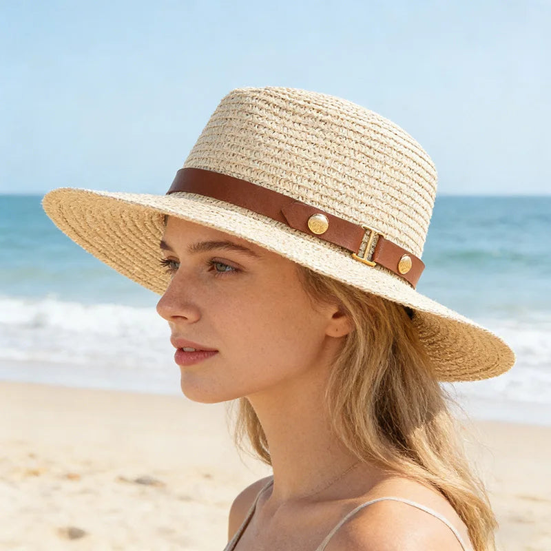 Summer Straw Hat with Flat Top