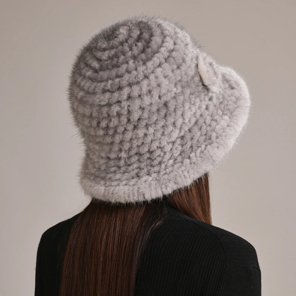 Luxury Real Mink Fur Winter Hat – Floral Knit, Soft & Giving Cozy Glam Crown Energy 🌸❄️