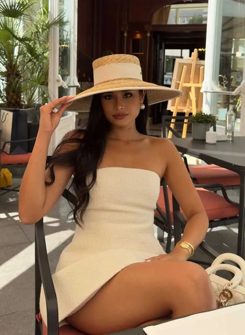 Summer straw hat black edging French elegant ladies seaside travel sun hat Hepburn style wide brim straw hat  кепка женская