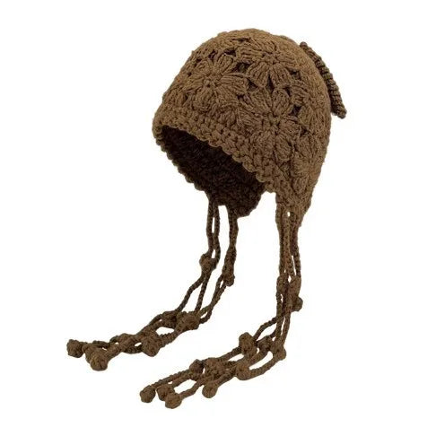 Korean Floral Knitted Hoodie Beanie – Kawaii, Cozy & Giving Sweet Winter It-Girl Energy 🌸🎩