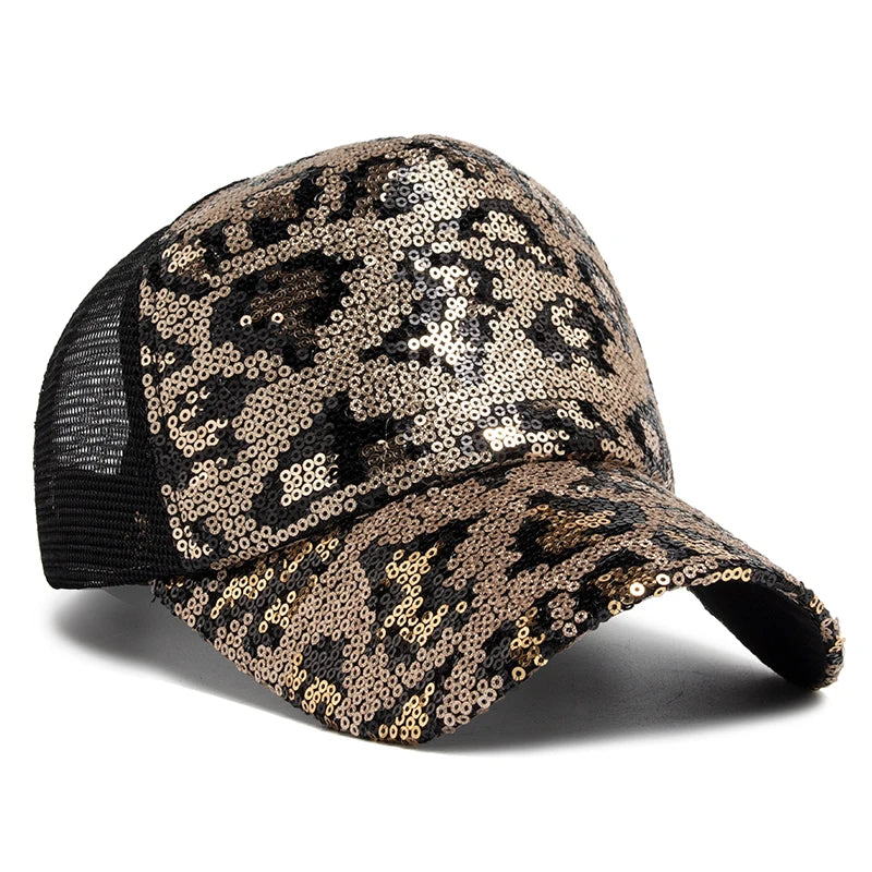 Leopard Spangle Mesh Baseball Cap – Sun Protection, Adjustable Fit & Giving Baddie Outdoor Energy 🐆☀️