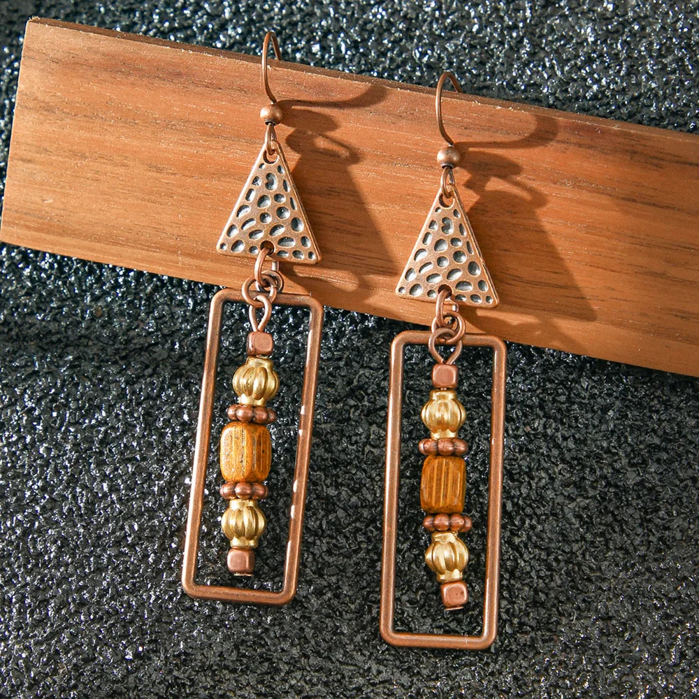 Boho Vintage Geometric Dangle Earrings – Ethnic Metal Leaf Tassel & Giving Free-Spirit Statement Energy 🌿✨