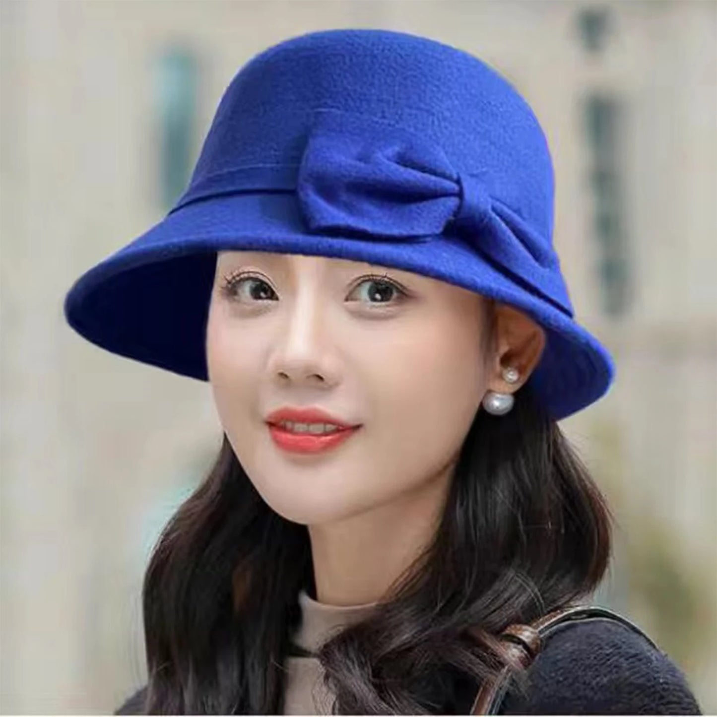Wool Hat Trendy Bucket Hat Versatile Vintage British Hat Fashionable Women Winter Warm Headwear Retro Elegant Chic Round Top