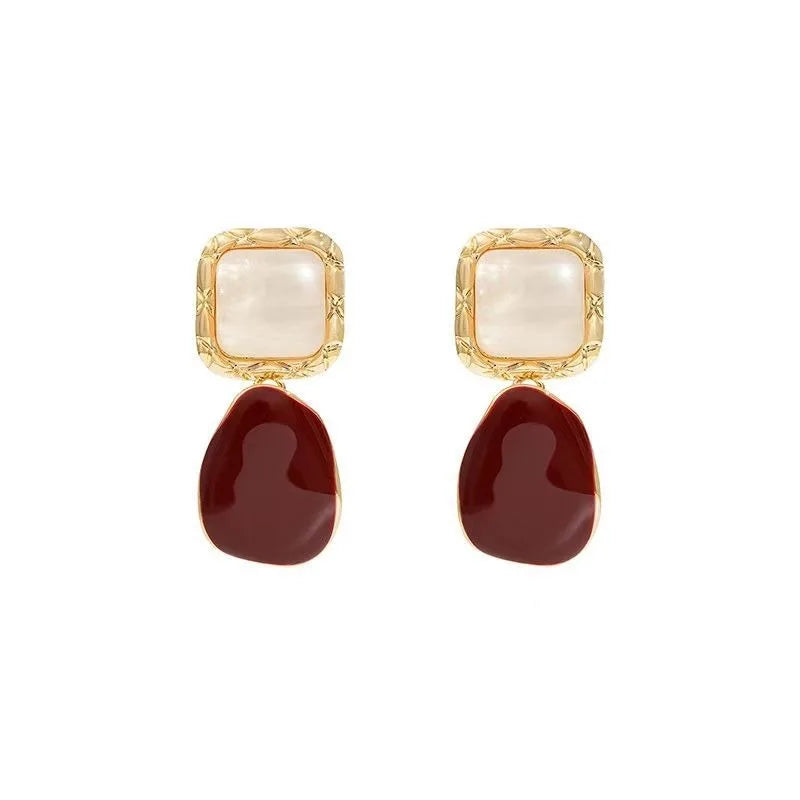 Retro Pearl Drop Earrings | Elegant Geometric Stud Earrings for Women