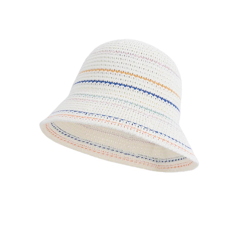 Color-Blocked Striped Handmade Bucket Hat
