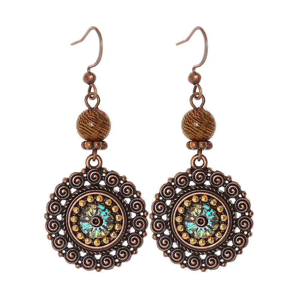 Boho Vintage Geometric Dangle Earrings – Ethnic Metal Leaf Tassel & Giving Free-Spirit Statement Energy 🌿✨