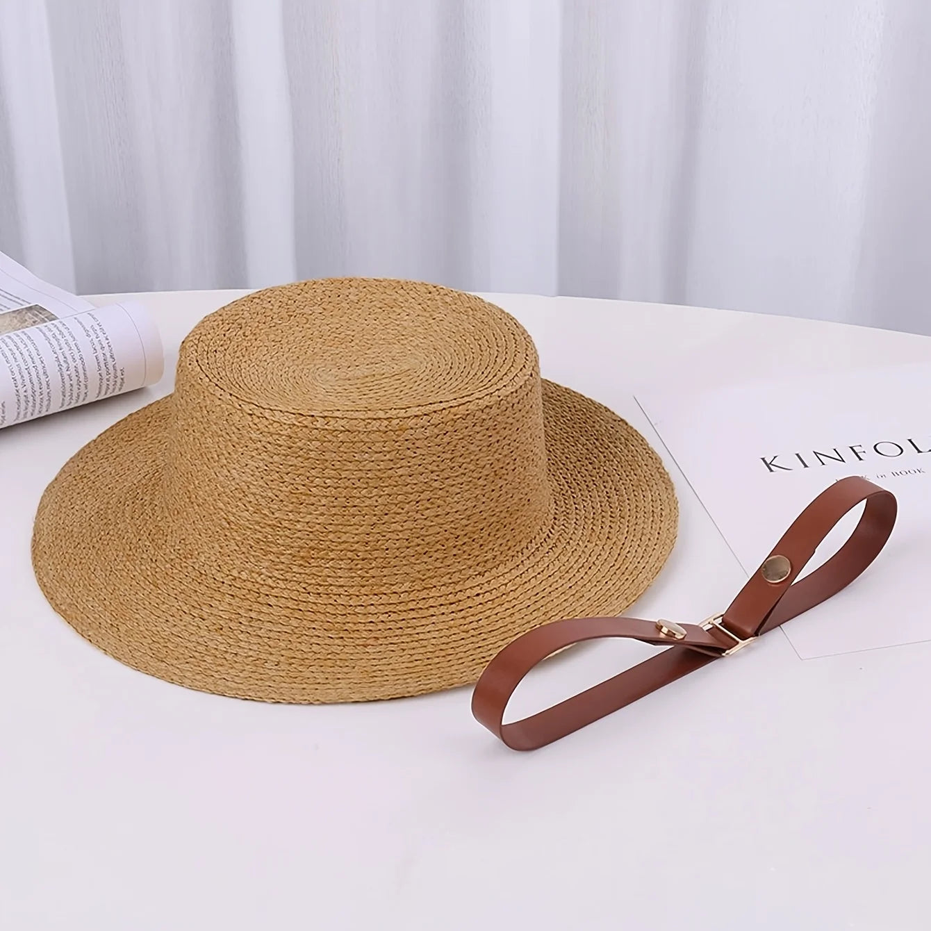 Summer Straw Hat with Flat Top