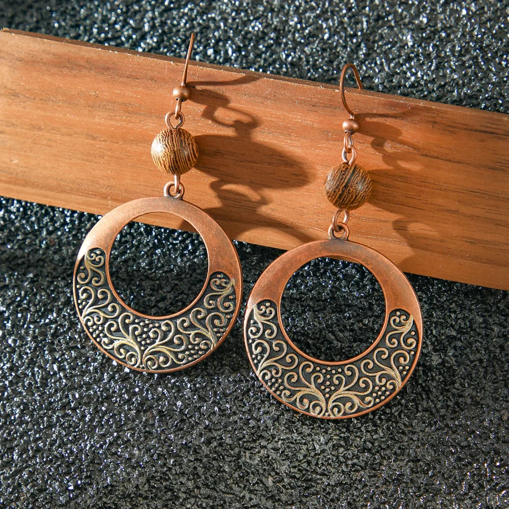 Boho Vintage Geometric Dangle Earrings – Ethnic Metal Leaf Tassel & Giving Free-Spirit Statement Energy 🌿✨