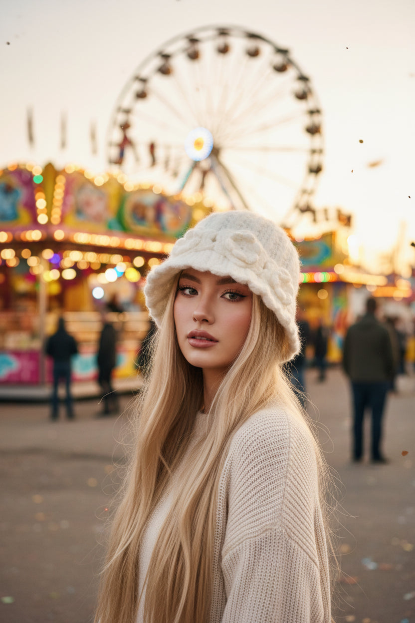 Flower Knitted Fisherman Pot Hat – Korean Cozy Chic & Giving Autumn Dream Girl Energy 🌸🎣