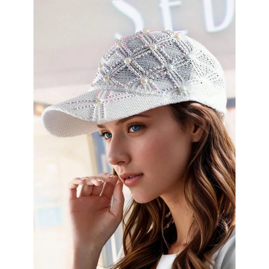 Adjustable Stylish Four-leaf Clover Pearl Embellished Women's Breathable Mesh Baseball Cap/sun Protection Hat for Spring Summer.