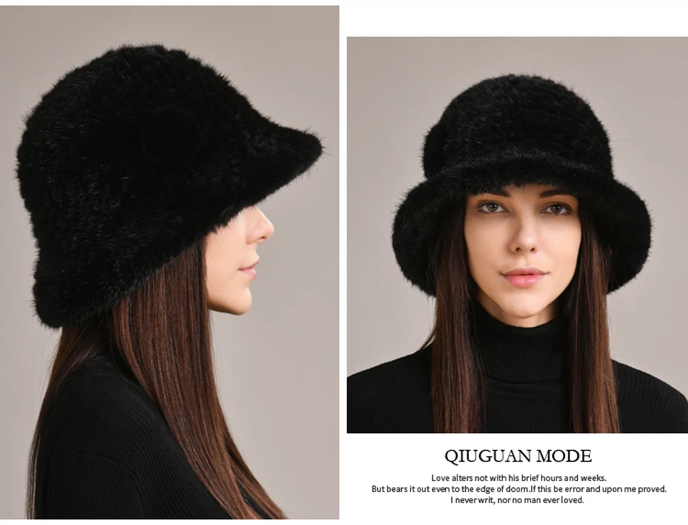Luxury Real Mink Fur Winter Hat – Floral Knit, Soft & Giving Cozy Glam Crown Energy 🌸❄️