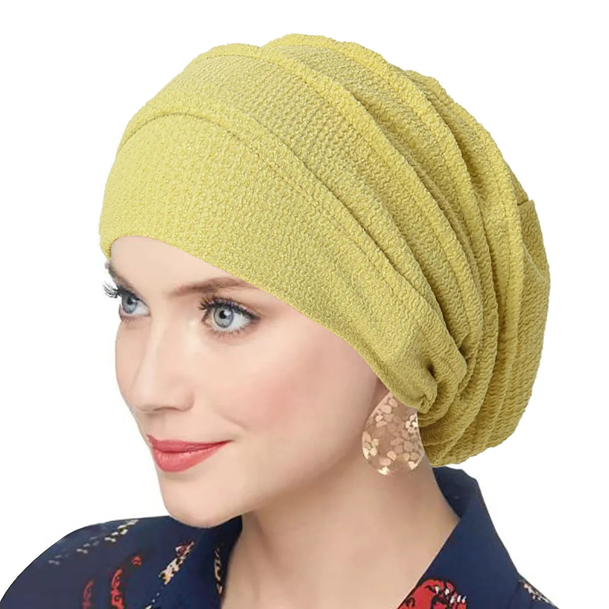 Summer Breathable Ruffled Women's Turban Hat Slouchy Baggy Hat Elastic Cloth Head Cap Female Head Wraps Muslim Headscarf Hats