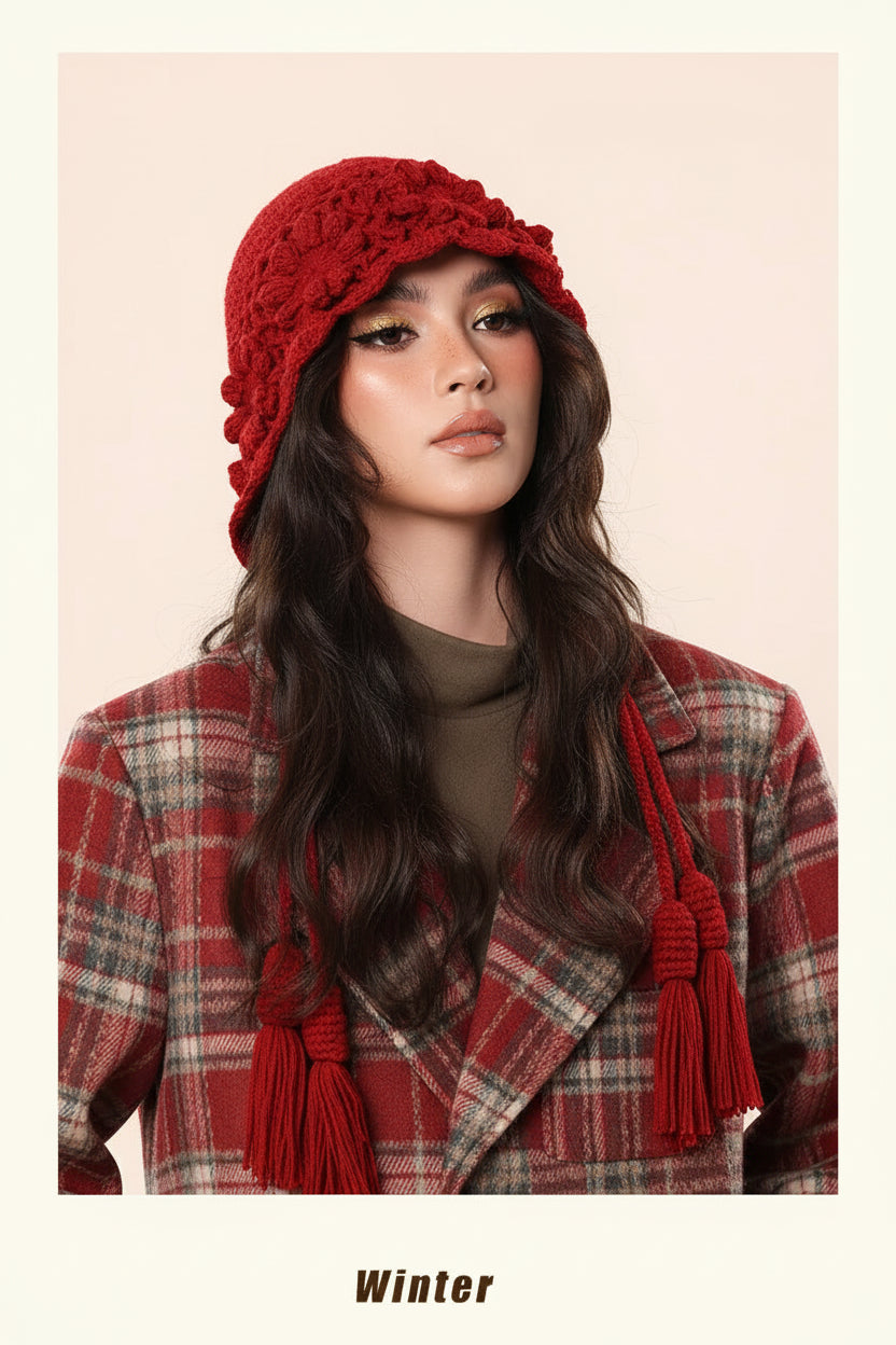 Korean Floral Knitted Hoodie Beanie – Kawaii, Cozy & Giving Sweet Winter It-Girl Energy 🌸🎩