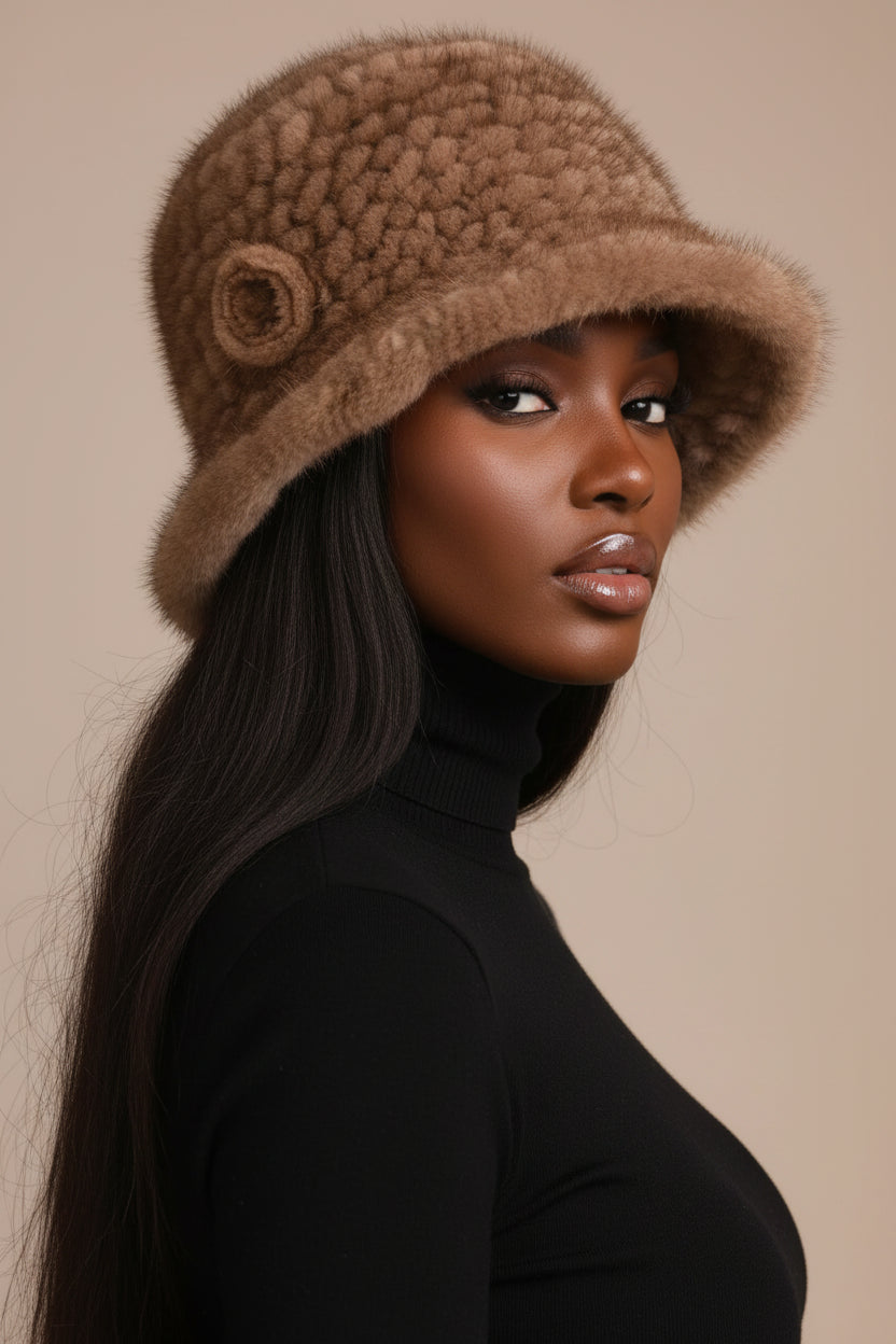 Luxury Real Mink Fur Winter Hat – Floral Knit, Soft & Giving Cozy Glam Crown Energy 🌸❄️
