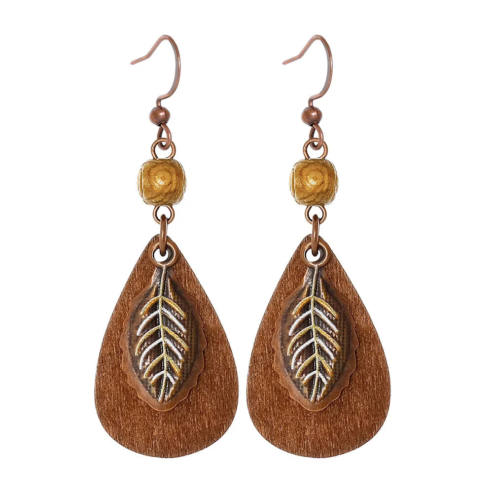 Boho Vintage Geometric Dangle Earrings – Ethnic Metal Leaf Tassel & Giving Free-Spirit Statement Energy 🌿✨