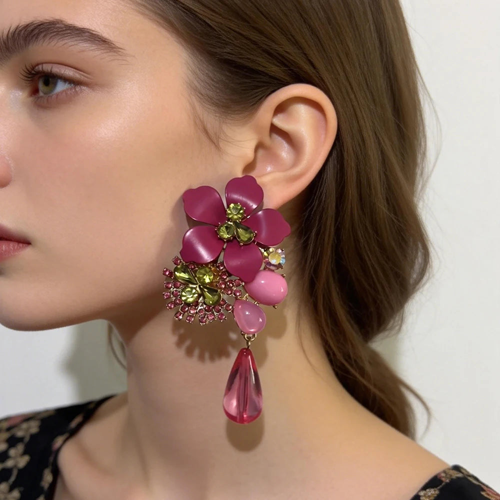 Beaded Acrylic Flower Drop Earrings — Baroque Beauty Meets Bold Energy 🌸✨
