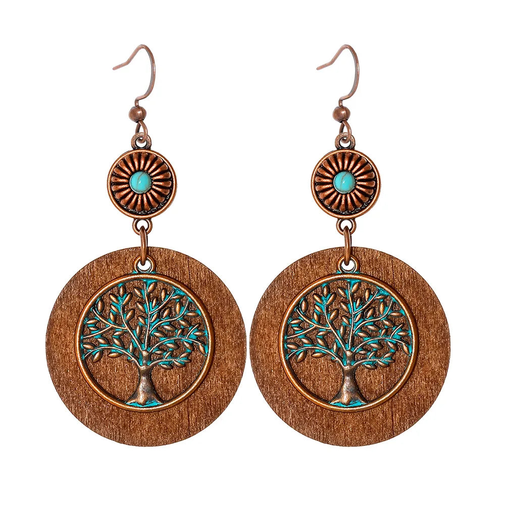 Boho Vintage Geometric Dangle Earrings – Ethnic Metal Leaf Tassel & Giving Free-Spirit Statement Energy 🌿✨