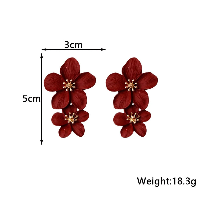 Big Flower Exaggerated Dangle Earrings for Women aretes de mujer Double-layers Floral Korean Fashion Girls Heavy Drop Earrings