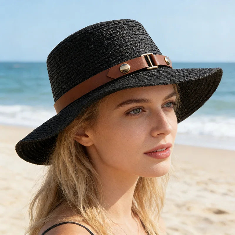 Summer Straw Hat with Flat Top