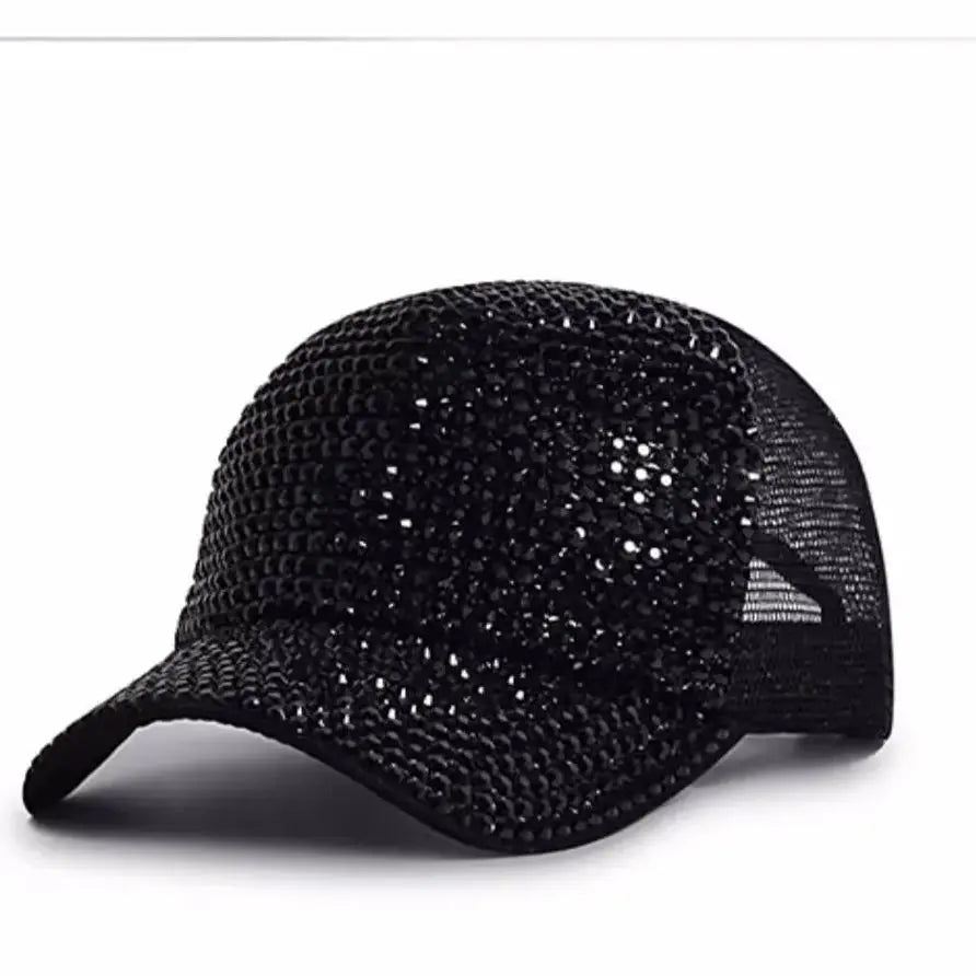 Baseball Cap Women Full Rhinestone Beads Mesh Cap Street Fashion Snapback Hats Casual Party Hip Hop Kpop Dance Cap Men Summer
