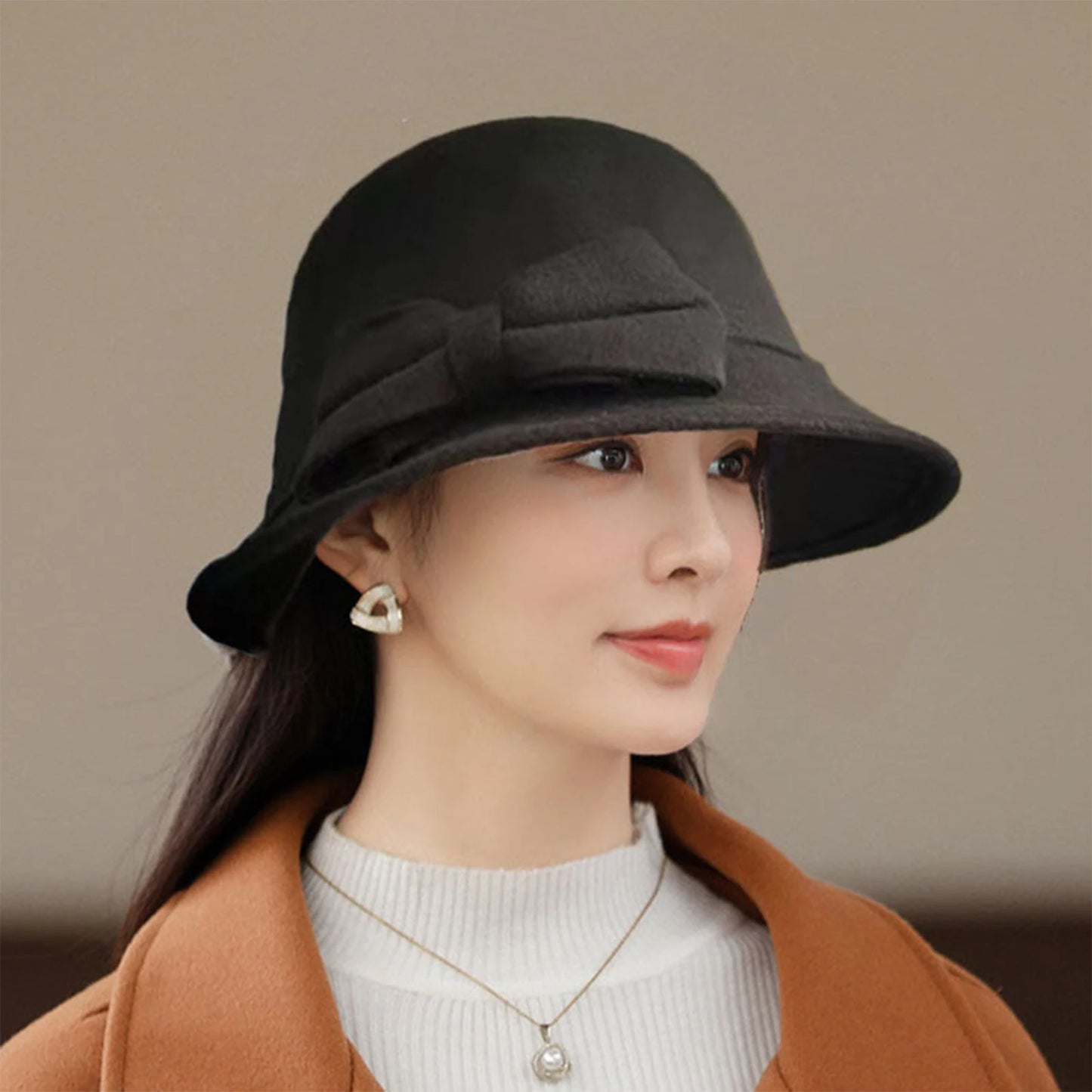 Wool Hat Trendy Bucket Hat Versatile Vintage British Hat Fashionable Women Winter Warm Headwear Retro Elegant Chic Round Top