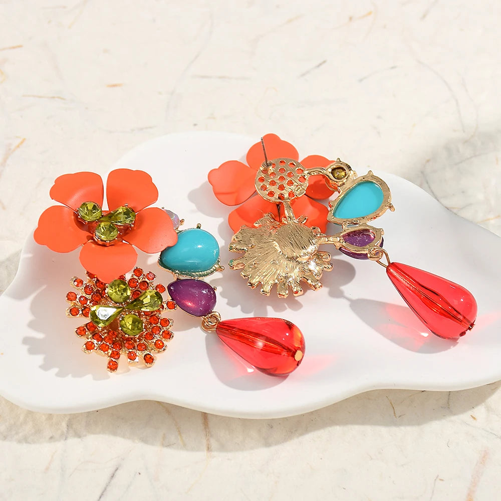 Beaded Acrylic Flower Drop Earrings — Baroque Beauty Meets Bold Energy 🌸✨
