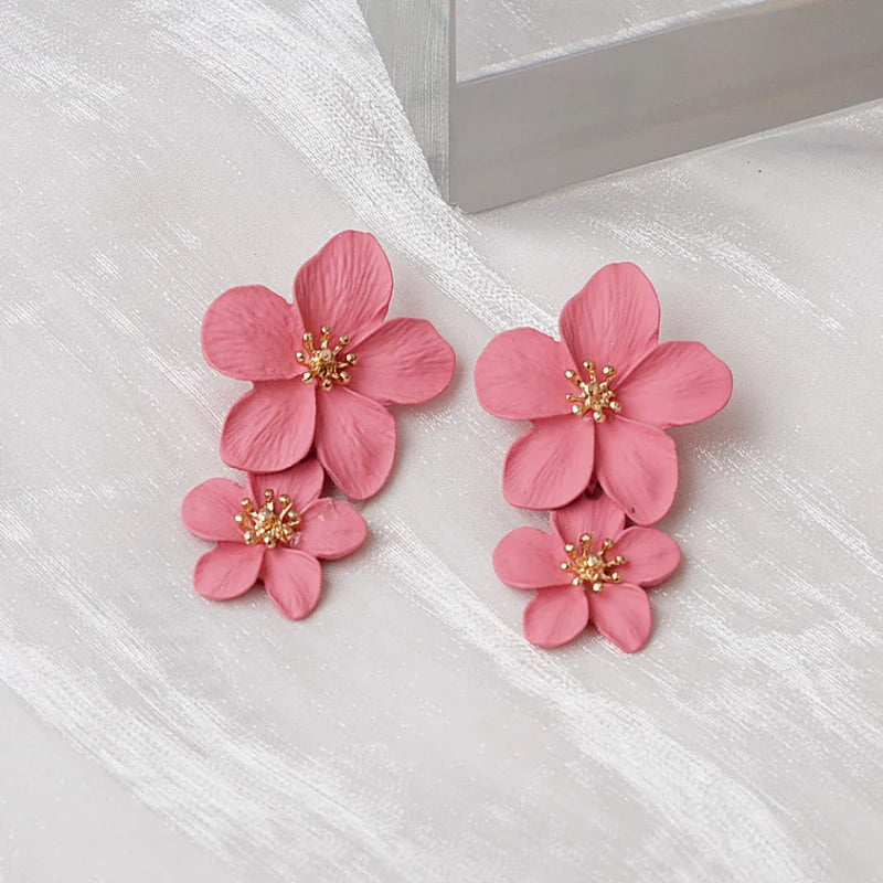 Big Flower Exaggerated Dangle Earrings for Women aretes de mujer Double-layers Floral Korean Fashion Girls Heavy Drop Earrings