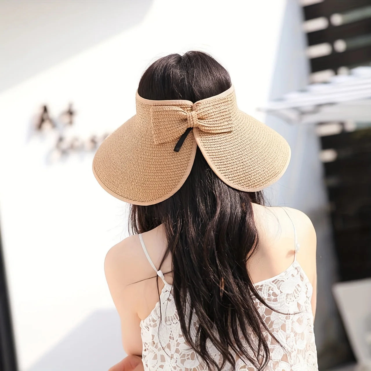 Foldable Wide Brim Straw Visor Hat — UV Protection Beach Sun Hat for Women