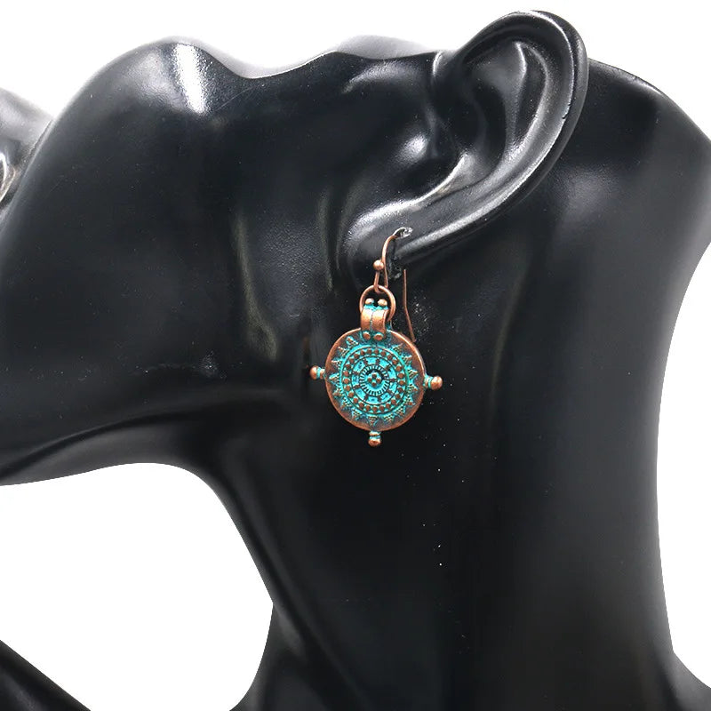 Bohemian Earrings with Exquisite Circular Patterns Ethnic Style Bronze Creative Retro Earings for Women Fashion Jewelry