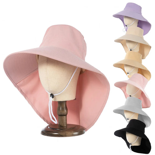 Outdoor Sun Bucket Hat for Women Girls Fishing Hat Wide Brim Bucket Hat with Neck Cover Protection Safari Cap