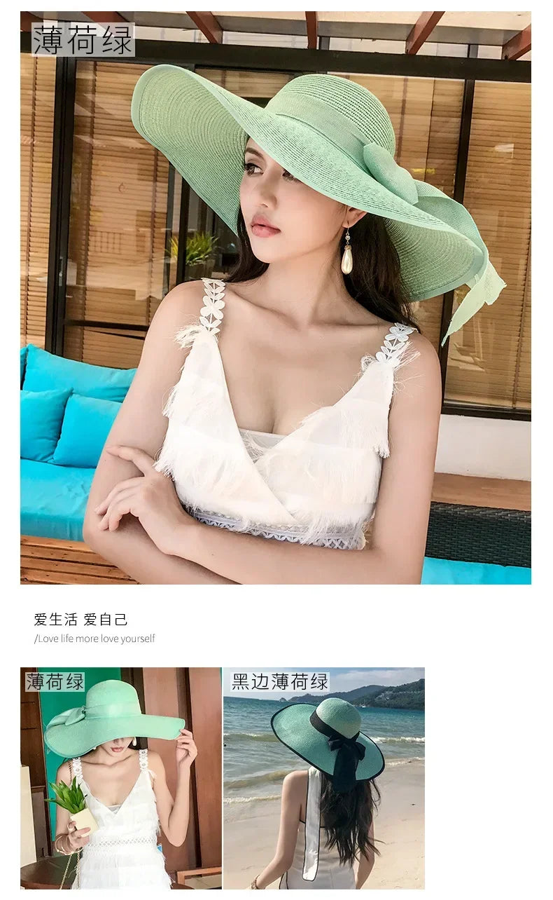 Women Hat Foldable Summer Straw Hat For Beach Travel Visors Female Face Protection UV Cut Bucket Cap Girl Sun Panama Wholesale