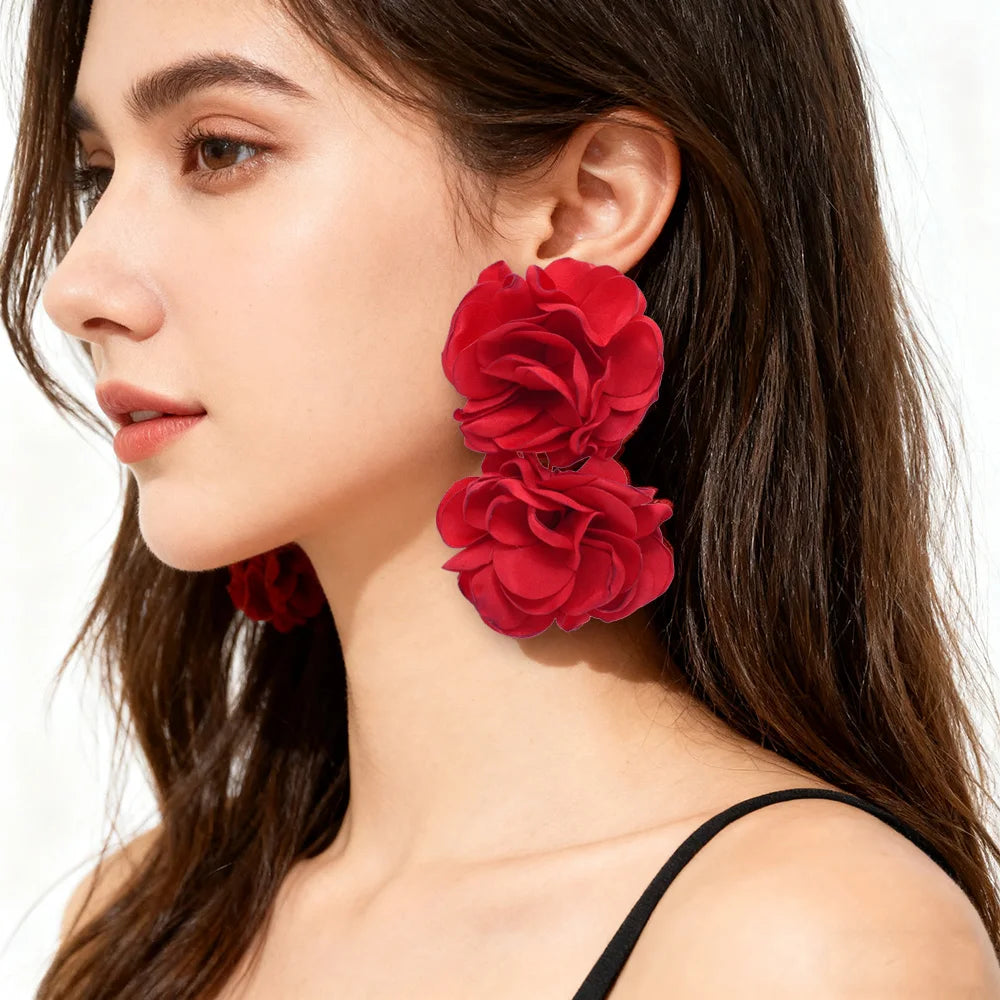 Oversized Fabric Rose Stud Earrings – Big Blooms, Bigger Energy 🌹✨