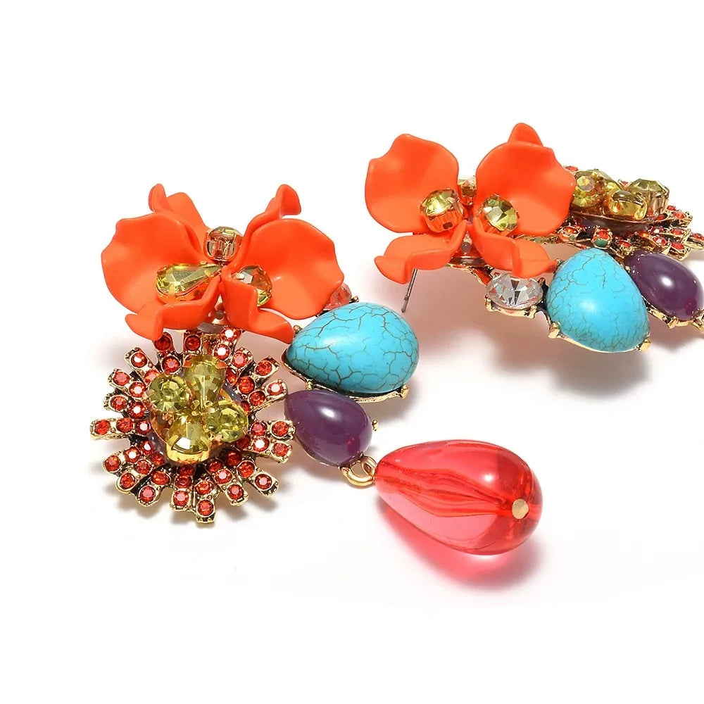Beaded Acrylic Flower Drop Earrings — Baroque Beauty Meets Bold Energy 🌸✨