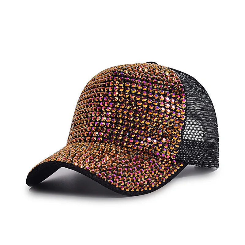 Baseball Cap Women Full Rhinestone Beads Mesh Cap Street Fashion Snapback Hats Casual Party Hip Hop Kpop Dance Cap Men Summer