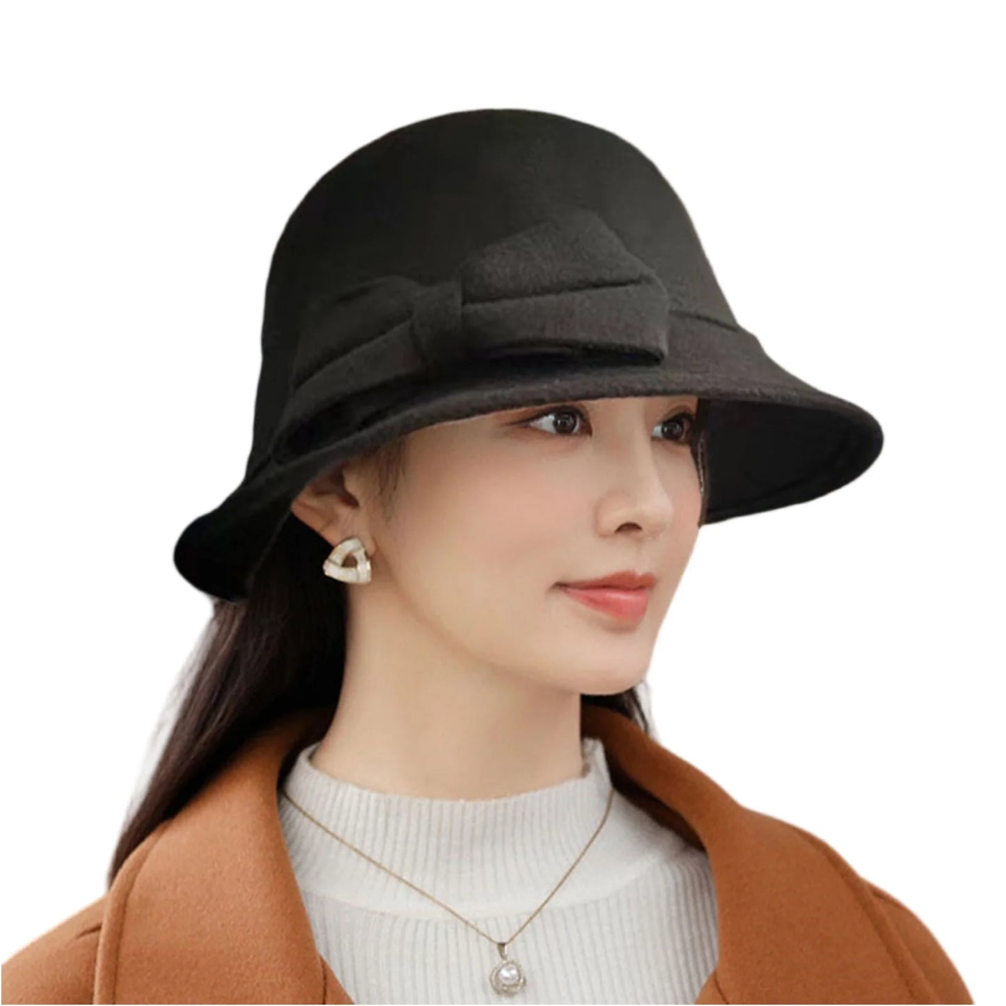 Wool Hat Trendy Bucket Hat Versatile Vintage British Hat Fashionable Women Winter Warm Headwear Retro Elegant Chic Round Top