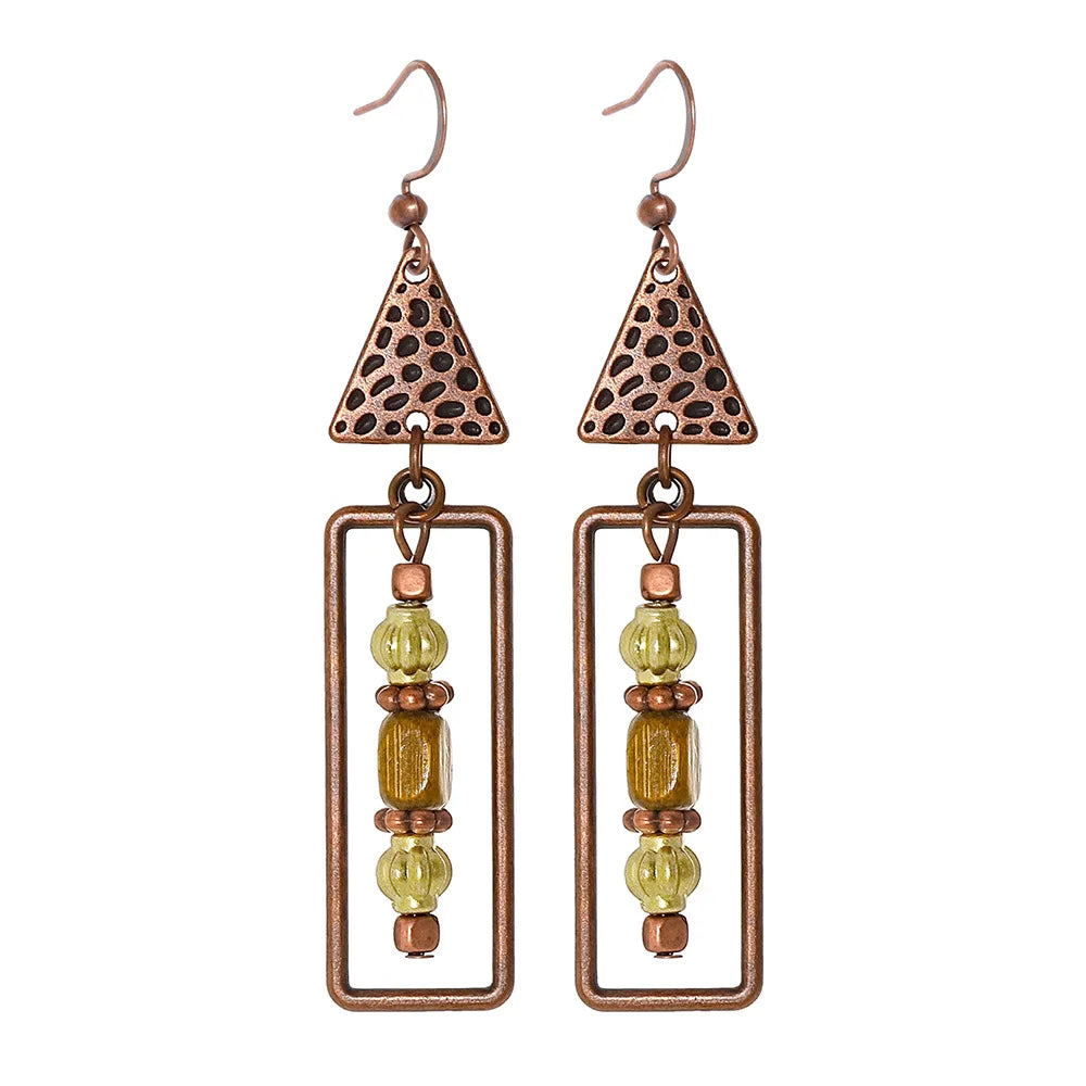 Boho Vintage Geometric Dangle Earrings – Ethnic Metal Leaf Tassel & Giving Free-Spirit Statement Energy 🌿✨