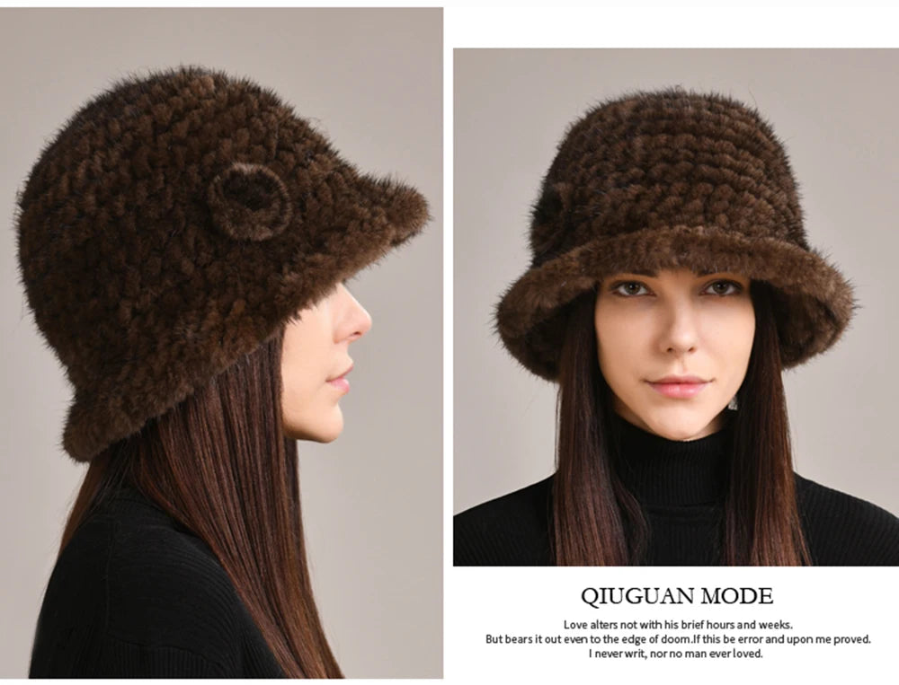 Luxury Real Mink Fur Winter Hat – Floral Knit, Soft & Giving Cozy Glam Crown Energy 🌸❄️