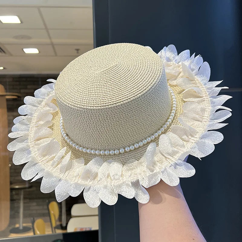 Pearl-Trimmed Straw Hat