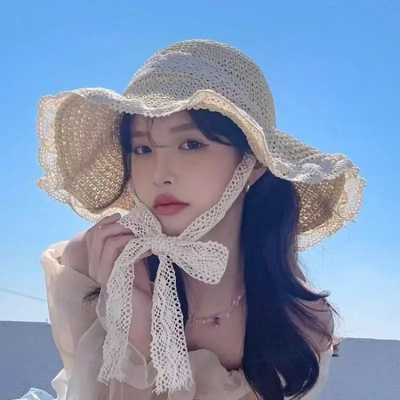 Summer Straw Hat Foldable Sun Hat Wide Large Brim Beach Hats Fashion Holiday Straw Hat Beach UV Protection Cap