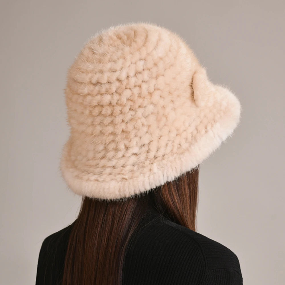 Luxury Real Mink Fur Winter Hat – Floral Knit, Soft & Giving Cozy Glam Crown Energy 🌸❄️