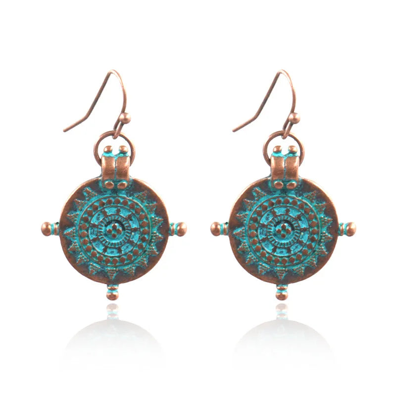 Bohemian Earrings with Exquisite Circular Patterns Ethnic Style Bronze Creative Retro Earings for Women Fashion Jewelry