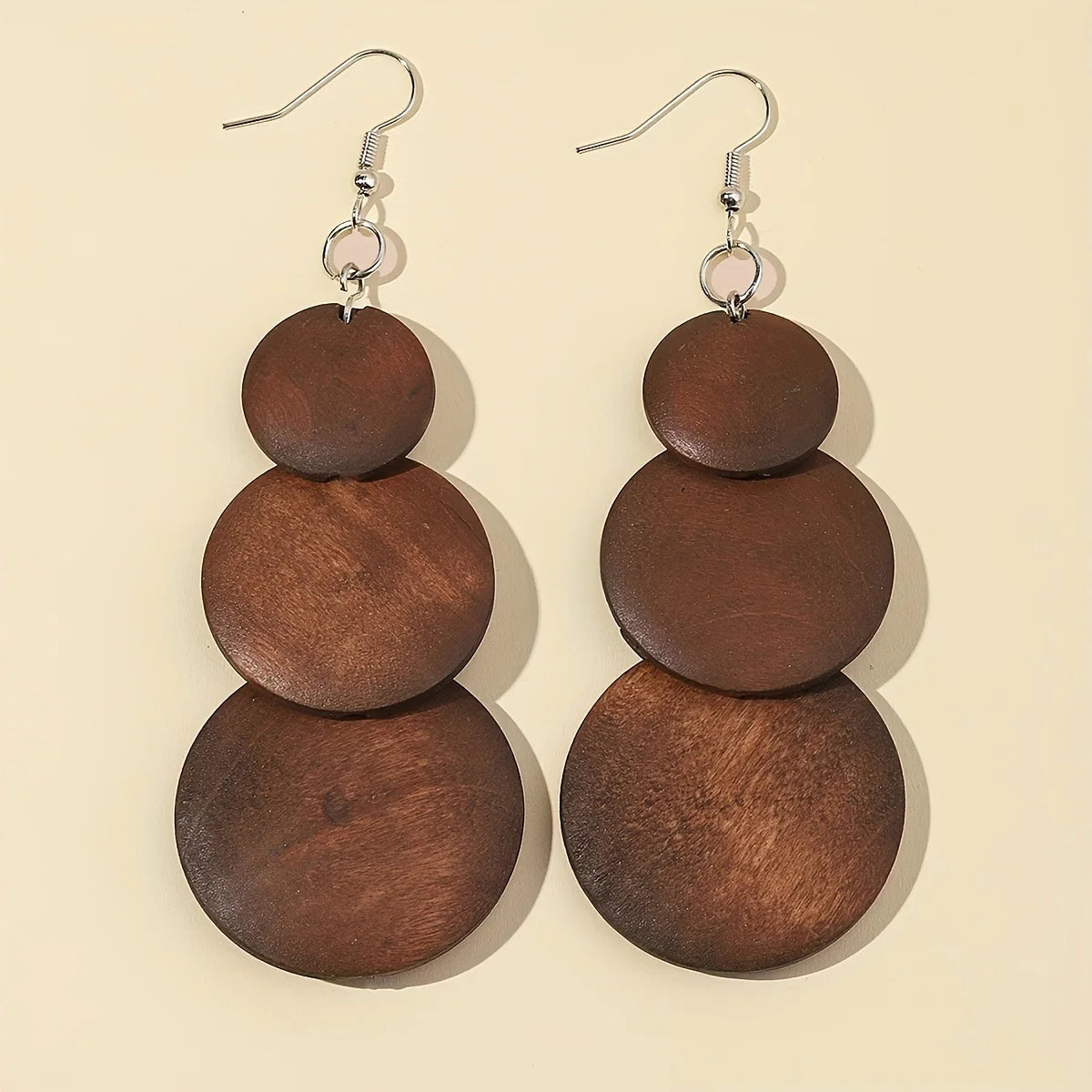 5 Pairs/Set Retro Brown Solid Wood Dangle Style Women's Earrings Set